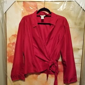 Cold water creek red silk blouse 1x
